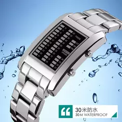 Imagem do 2020 nova moda binária relógio masculino digital led relógios de pulso eletrônico multifuncional relógios de aço preto