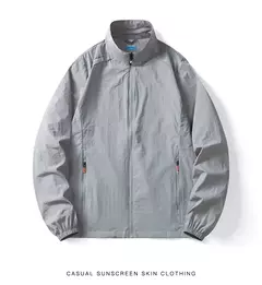 Casaco fino masculino com bolso, protetor solar, jaqueta casual de caminhada, go