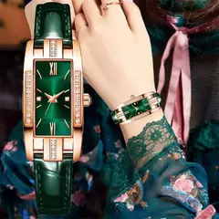 Relógios das mulheres Moda Square Ladies Quartz Watch Bracelet Set Dial Verde S - comprar online