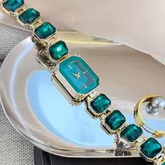 Feminino grande seção strass corrente retangular cor caso strass dial moda - comprar online