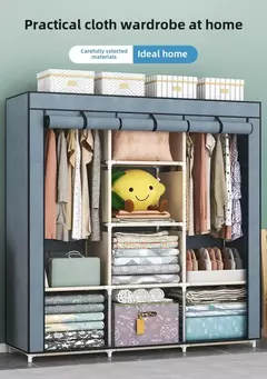 Dobrável haste dupla guarda-roupa quarto roupas armário mais organizador na internet