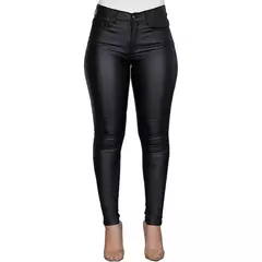 Moda cor sólida calças de couro do plutônio feminino ajuste fino lápis femin - Show Drop