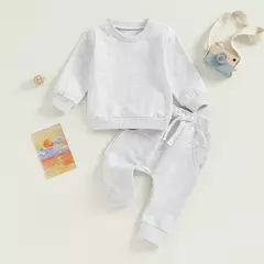 Pudcoco bebê menino 2 peças roupa fofa cor sólida manga comprida moletom e ca - loja online