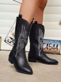 Botas femininas no meio da panturrilha, bota de vaqueiro ocidental pontiagudos p - comprar online