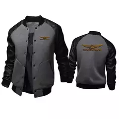 Imagem do Casacos de Beisebol Patchwork para Homens, Luva PU, Jaquetas com Gola Alta, Gold
