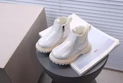 Imagem do Outono crianças espelho botas de couro meninas malha botas curtas pequena princesa