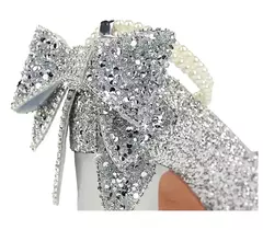 Banquete de casamento novo doce pérolas de um comprimento salto alto feminino s - Show Drop