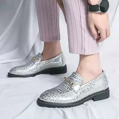 Sapatos de couro brilhantes para homens, mocassins luxuosos, sapatos de banquete - Show Drop