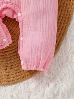 Bebê menina plissado manga manga comprida blusa arco frente macacão, macacão
