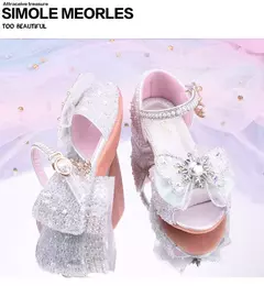 Imagem do Meninas elegantes crianças sapatos de cristal verão glitter sapatos salto alto