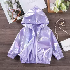 Jaqueta com capuz fino monocromático para menina, poliéster, roupa diária con - comprar online