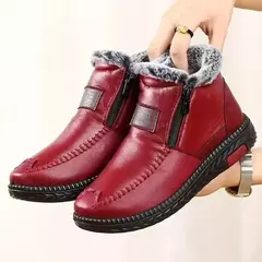 Botas de neve de inverno mulheres bota de tornozelo retro couro do plutônio mãe sapatos de pelúcia quente confortável zíper à prova dwaterproof água calçados femininos botas mujer - Show Drop