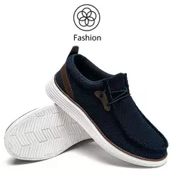 Sapato de lona casual masculino, mocassins masculinos, respirável, deslizamento na internet