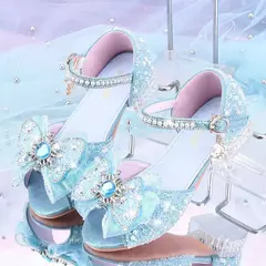 Meninas elegantes crianças sapatos de cristal verão glitter sapatos salto alto