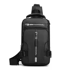 Homens de náilon mochila peito pacote ombro com porta carregamento usb viagem m - Show Drop