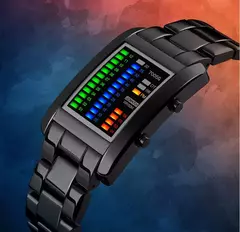 2020 nova moda binária relógio masculino digital led relógios de pulso eletrônico multifuncional relógios de aço preto - comprar online