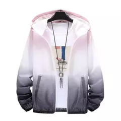 Jaqueta gradiente de cor masculina com capuz, corte-vento fino, gola alta. - comprar online