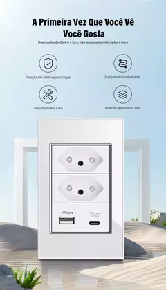 Imagem do DELEFU 4*2 Vidro Temperado Branco Tomada Padrão Brasil com Dupla USB Tipo C Tom