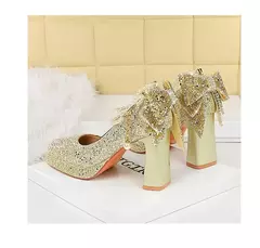 Banquete de casamento novo doce pérolas de um comprimento salto alto feminino s - loja online
