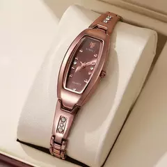 Nova moda de luxo tonneau pulseira relógios para mulher cristal aço inoxidáve na internet