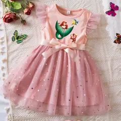 O vestido da pequena princesa sereia para menina, mangas voadoras, vestido de la - Show Drop