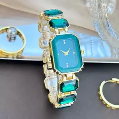 Feminino grande seção strass corrente retangular cor caso strass dial moda na internet