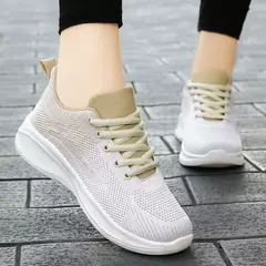 Sapatos casuais com renda para mulheres, leve, sola grossa, exercícios, esporte
