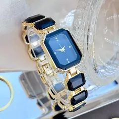 Feminino grande seção strass corrente retangular cor caso strass dial moda - Show Drop