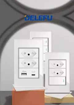 Imagem do DELEFU 4*2 Vidro Temperado Branco Tomada Padrão Brasil com Dupla USB Tipo C Tom