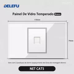 DELEFU 4*2 Vidro Temperado Branco Tomada Padrão Brasil com Dupla USB Tipo C Tom