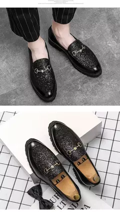 Homens vestido sapatos primavera outono deslizamento em couro de patente mocassi - loja online