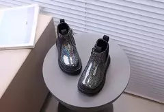 Outono crianças espelho botas de couro meninas malha botas curtas pequena princesa - loja online