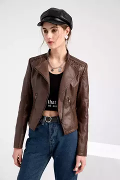 12 cor do plutônio jaqueta feminina lapela zip-up casaco de couro feminino S-4X - Show Drop