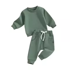 Pudcoco bebê menino 2 peças roupa fofa cor sólida manga comprida moletom e ca - loja online