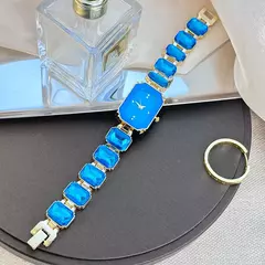 Feminino grande seção strass corrente retangular cor caso strass dial moda na internet