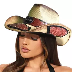 Retro ocidental cowboy chapéu de palha das mulheres dos homens moda grande bord - loja online