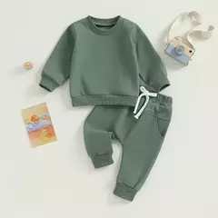 Pudcoco bebê menino 2 peças roupa fofa cor sólida manga comprida moletom e ca - Show Drop