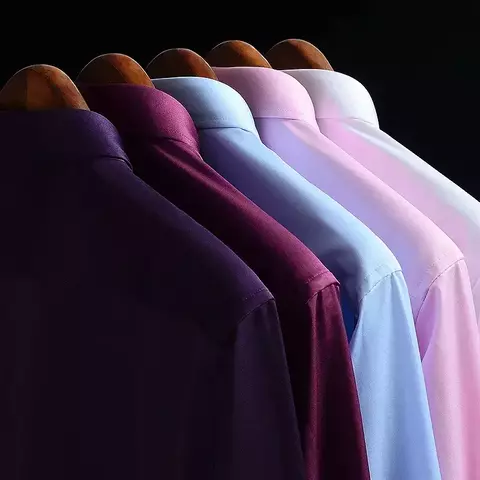 2023 não-ferro sólido macio easycare camisas elásticos homens elastano manga - comprar online