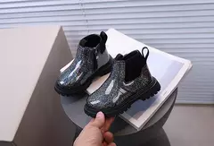 Outono crianças espelho botas de couro meninas malha botas curtas pequena princesa - comprar online