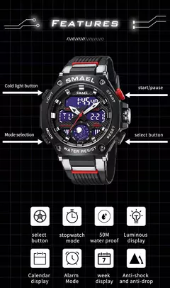 SMAEL 8069 SMAEL Astro Alloy Multi funcional Relógio de estudante para esportes