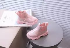 Imagem do Outono crianças espelho botas de couro meninas malha botas curtas pequena princesa