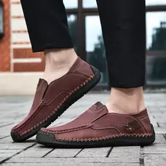 Sapatos masculinos casuais confortáveis deslizamento em mocassins de couro apar - loja online