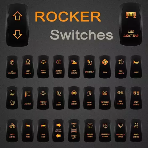 Barra de luz LED para carro e barco Carling, Amber Rocker Switch, momentâneo, t