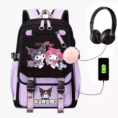 Purple Kuromi Melody School Bags para homens e mulheres, USB, Capacidade Laptop - comprar online