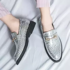 Sapatos de couro brilhantes para homens, mocassins luxuosos, sapatos de banquete