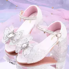 Meninas elegantes crianças sapatos de cristal verão glitter sapatos salto alto - loja online