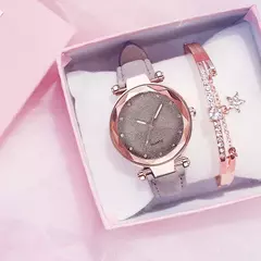 Relógios casuais femininos românticos estrelados céu relógio pulseira de couro - Show Drop