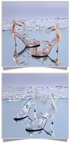 Senhoras sapatos de salto alto elegante glitter coração brilhante padrão sapa - Show Drop