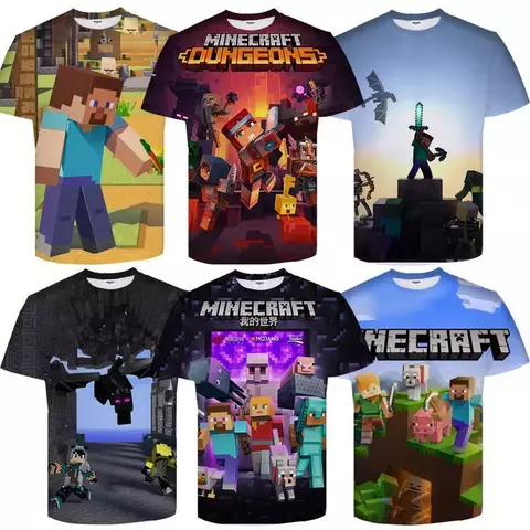 2025 3d mini minecraft jogo roupas meu mundo camiseta infantil manga curta verã - comprar online