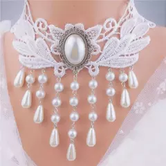 Colar de pingente branco gótico para mulheres, gargantilha de renda, joia para casamento - Show Drop